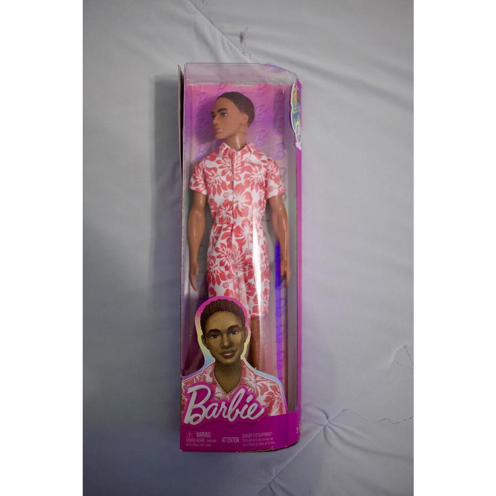 Barbie Fashionistas Ken Doll #235 w/ Braided Brown Hair, Wearing Coral Jumpsuit